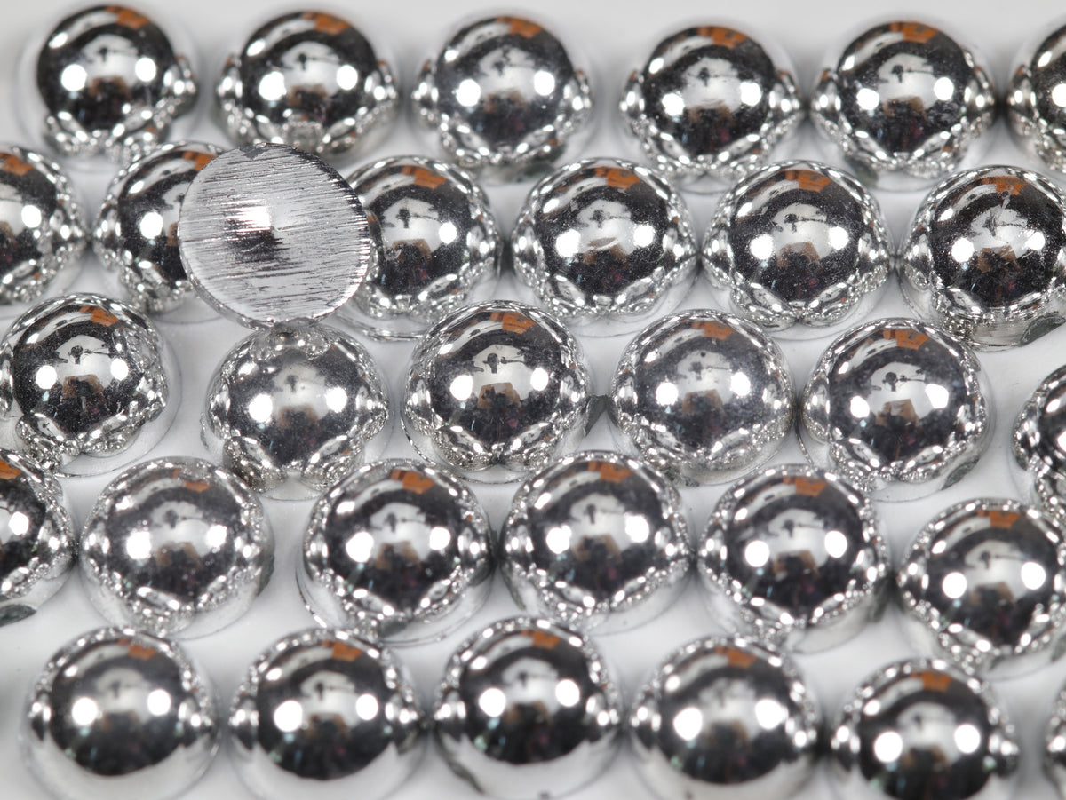 "Metallic Silver" Flat Back Pearl Scrapbooking Costume Face Gems  Size 2mm to 12mm