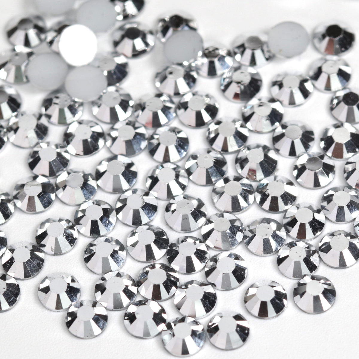 #2 Metallic Silver - Bag of Flat Back Rhinestone Face Gems in Choice of 2,3,4,5, 6mm and 10g mixed Sizes