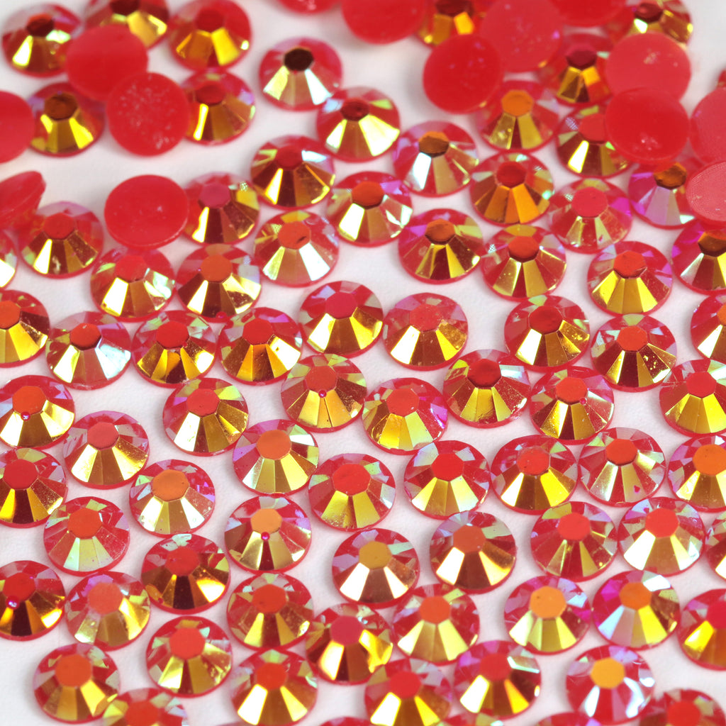 A10 Red Flat Back AB Iridescent Rhinestone Face Gems in 2-4mm