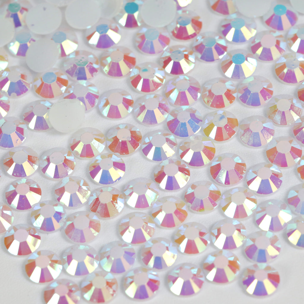 A14 Jelly White Flat Back AB Iridescent Rhinestone Face Gems in 2-6mm or mixed sizes