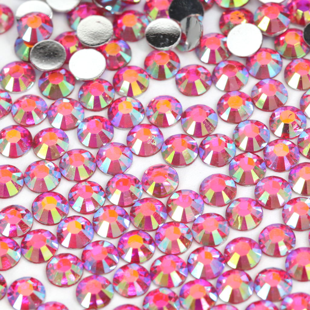A27 Foiled Magenta Flat Back AB Iridescent Rhinestone Face Gems in 2-6mm