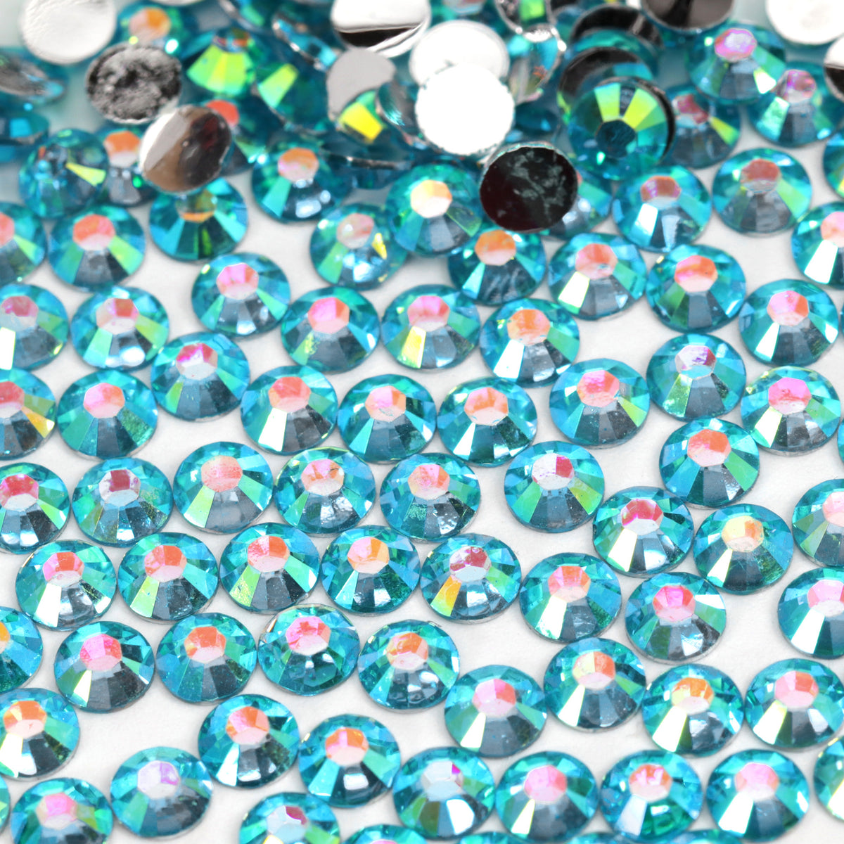 A28 Foiled Blue Flat Back AB Iridescent Rhinestone Face Gems in 2-6mm