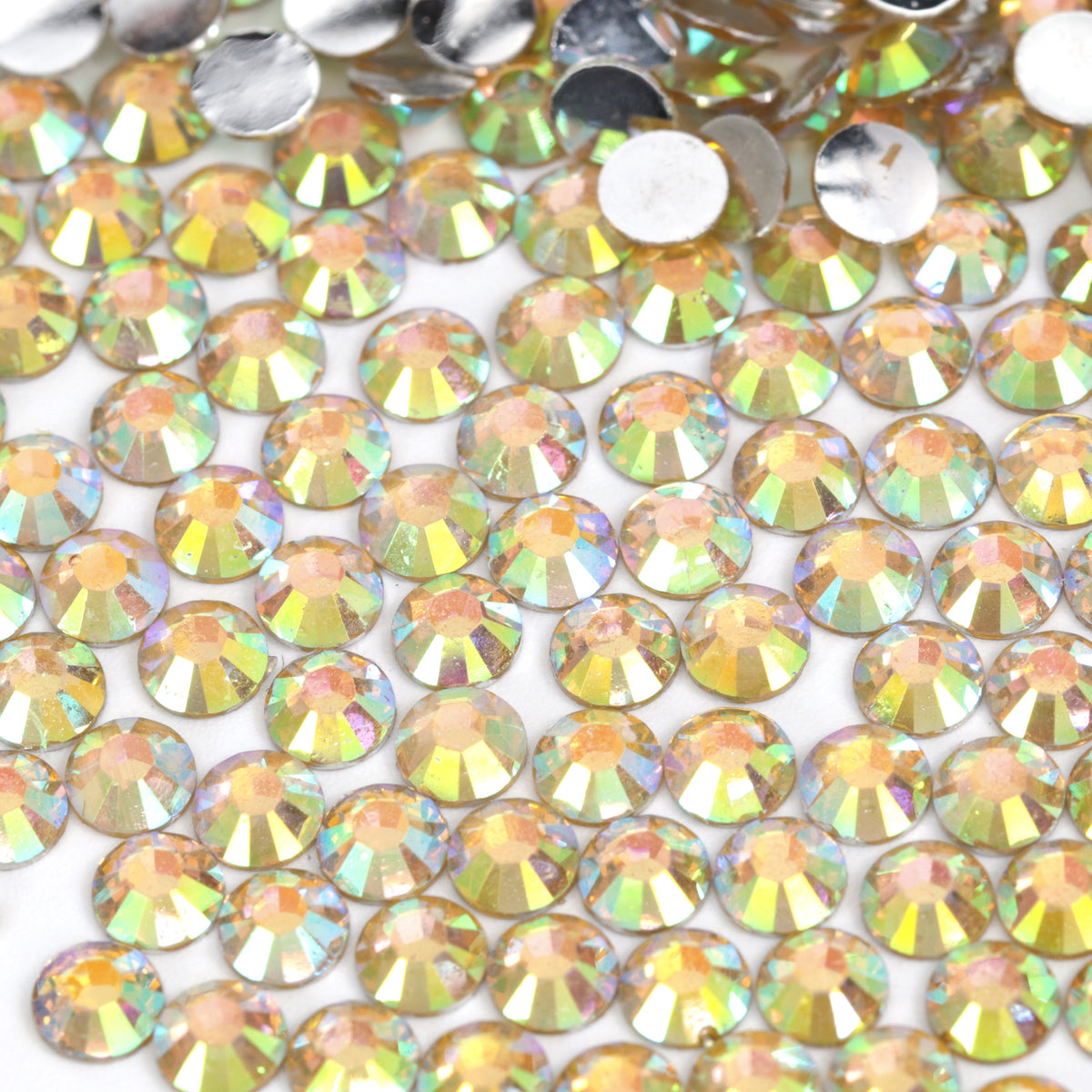 A29 Foiled Yellow Flat Back AB Iridescent Rhinestone Face Gems in 2-6mm