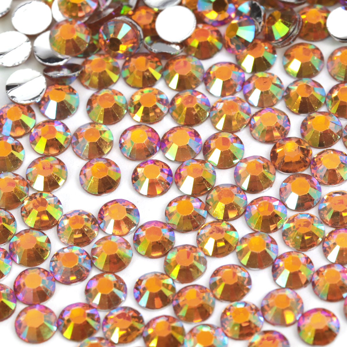 A31 Foiled Orange Flat Back AB Iridescent Rhinestone Face Gems in 2-6mm