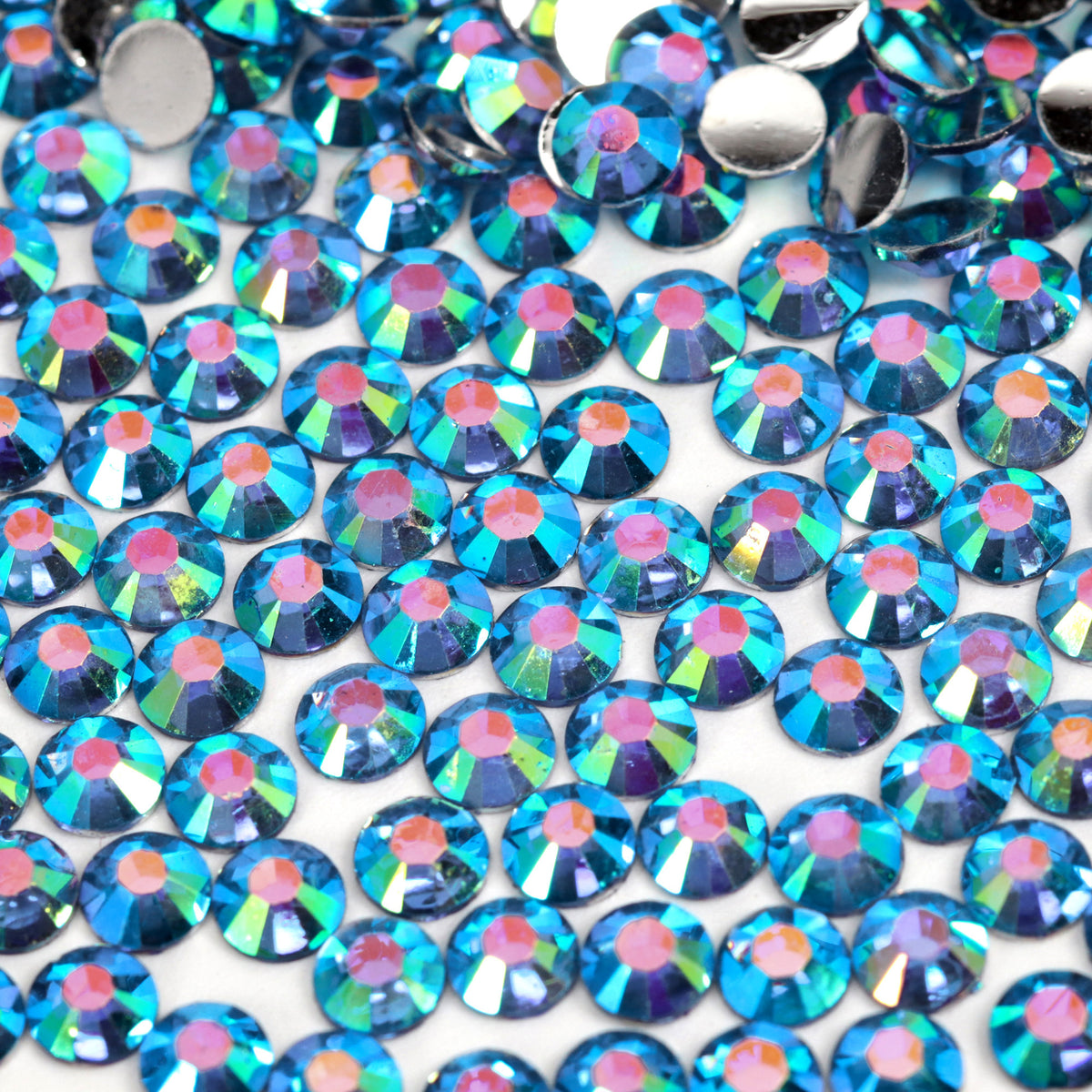 A32 Foiled Dark Blue Flat Back AB Iridescent Rhinestone Face Gems in 2-6mm