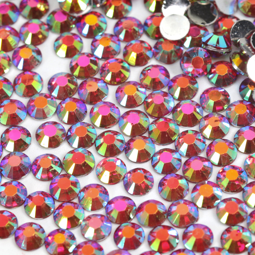 A33 Foiled Red Flat Back AB Iridescent Rhinestone Face Gems in 2-6mm