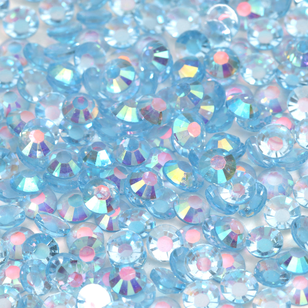 A36 Glassy Blue Flat Back AB Iridescent Rhinestone Face Gems in 2-6mm