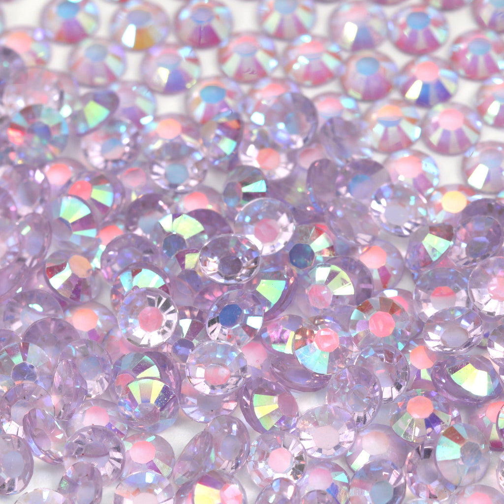 A37 Glassy Lilac Flat Back AB Iridescent Rhinestone Face Gems in 2-6mm