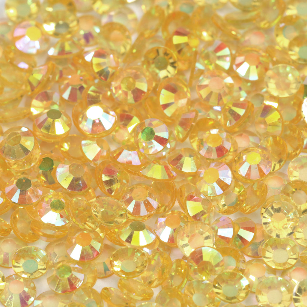 A38 Glassy Yellow Flat Back AB Iridescent Rhinestone Face Gems in 2-6mm