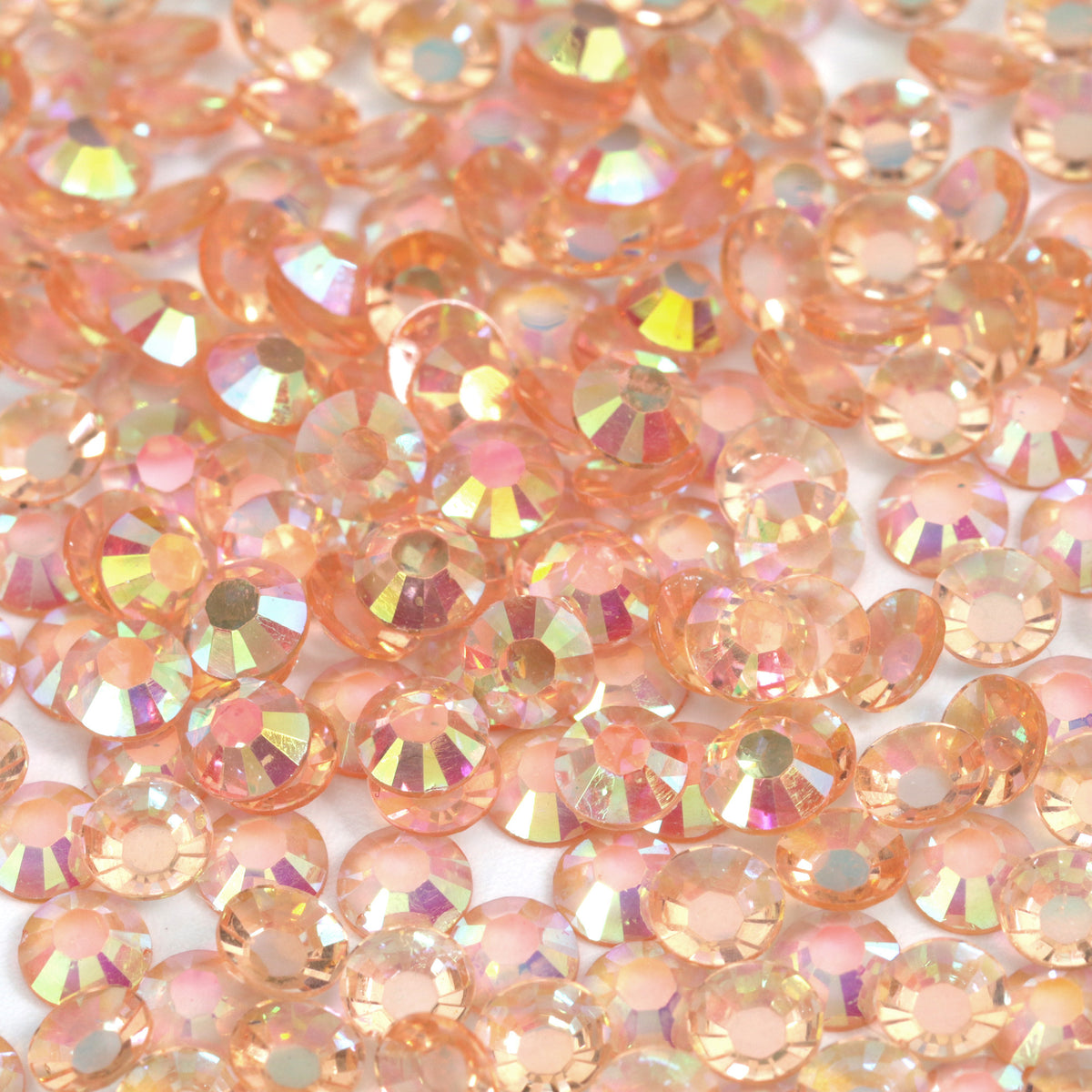 A39 Glassy Peach Flat Back AB Iridescent Rhinestone Face Gems in 2-6mm