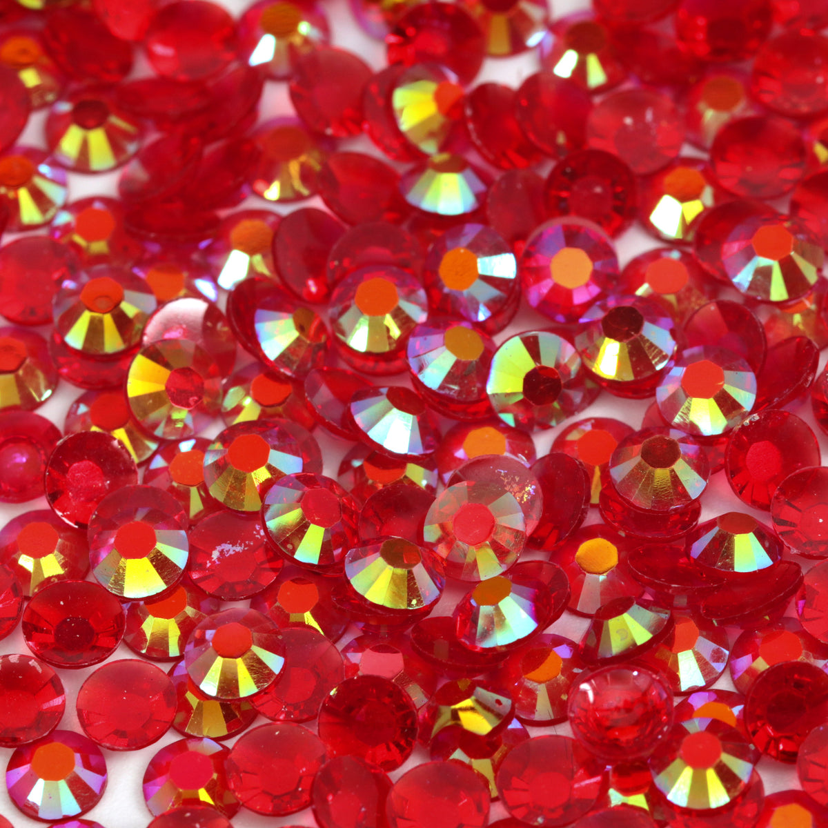 A41 Glassy Red Flat Back AB Iridescent Rhinestone Face Gems in 2-6mm
