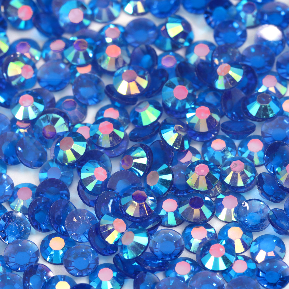 A42 Glassy Dark Blue Flat Back AB Iridescent Rhinestone Face Gems in 2-6mm