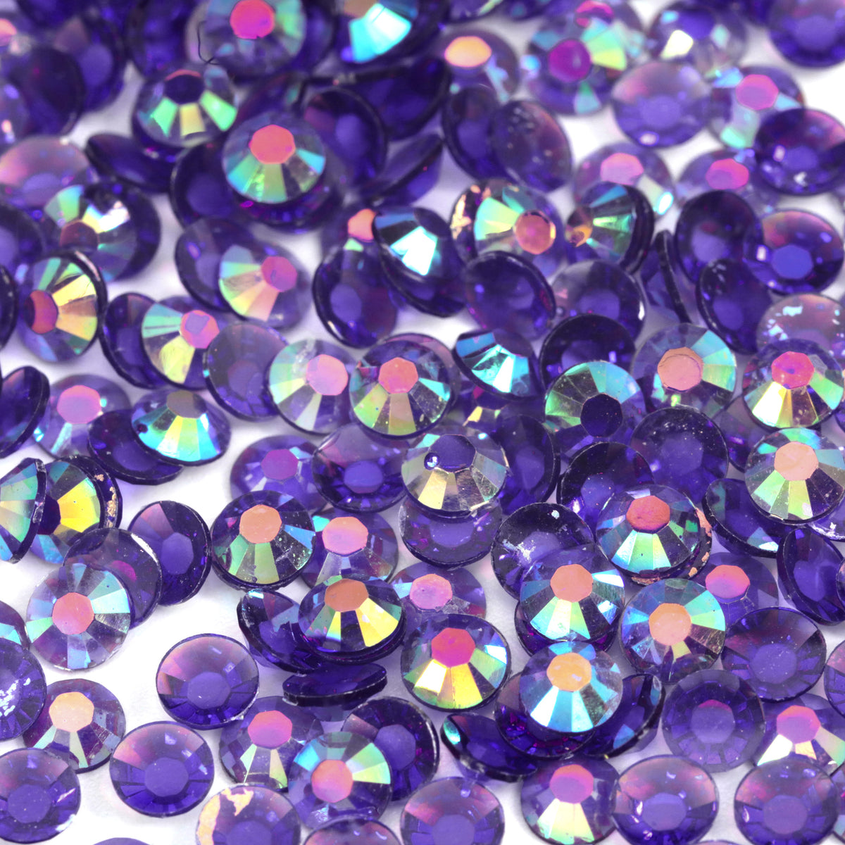 A43 Glassy Purple Flat Back AB Iridescent Rhinestone Face Gems in 2-6mm
