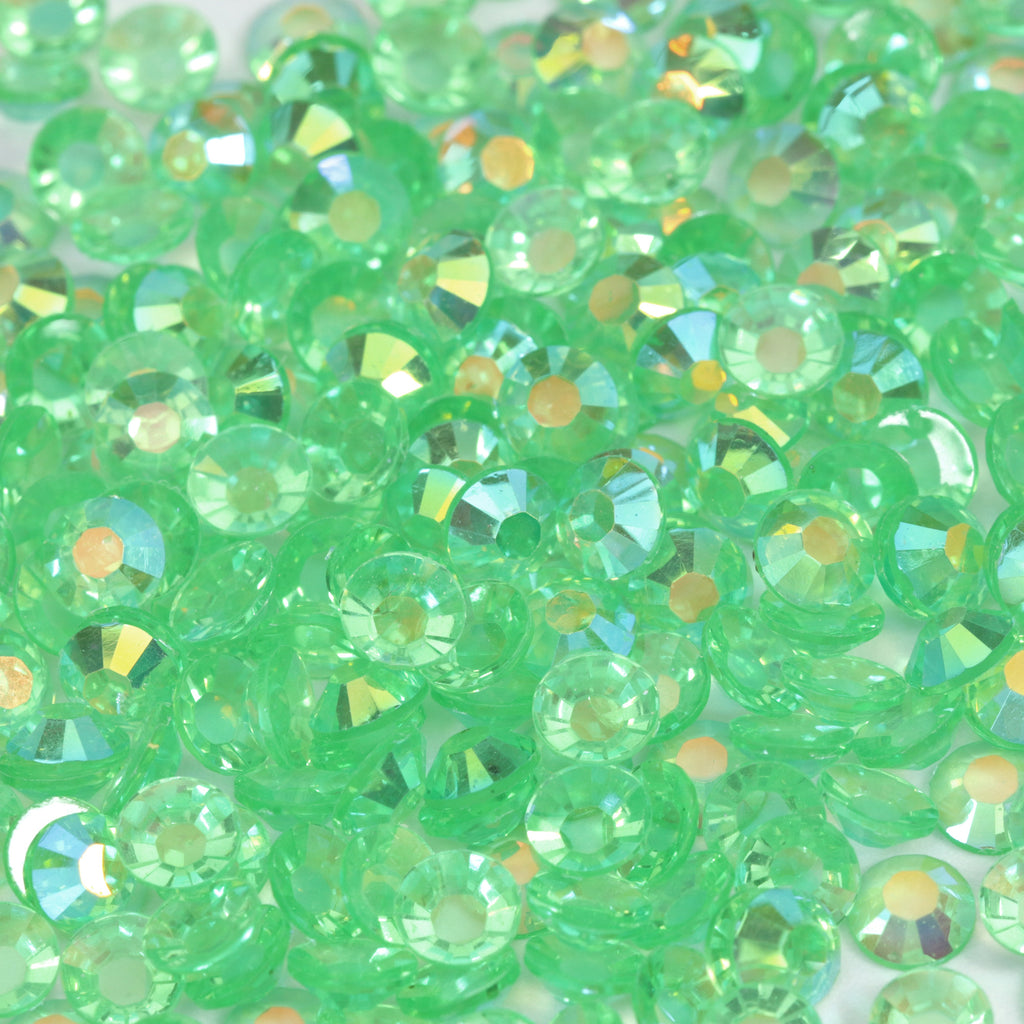 A44 Glassy Green Flat Back AB Iridescent Rhinestone Face Gems in 2-6mm