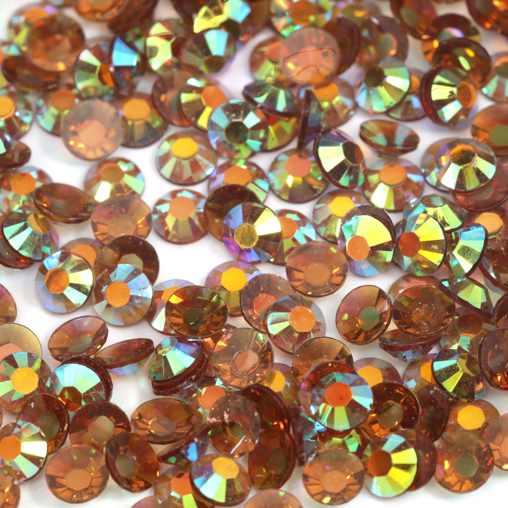 A45 Glassy Brown Flat Back AB Iridescent Rhinestone Face Gems in 2-6mm