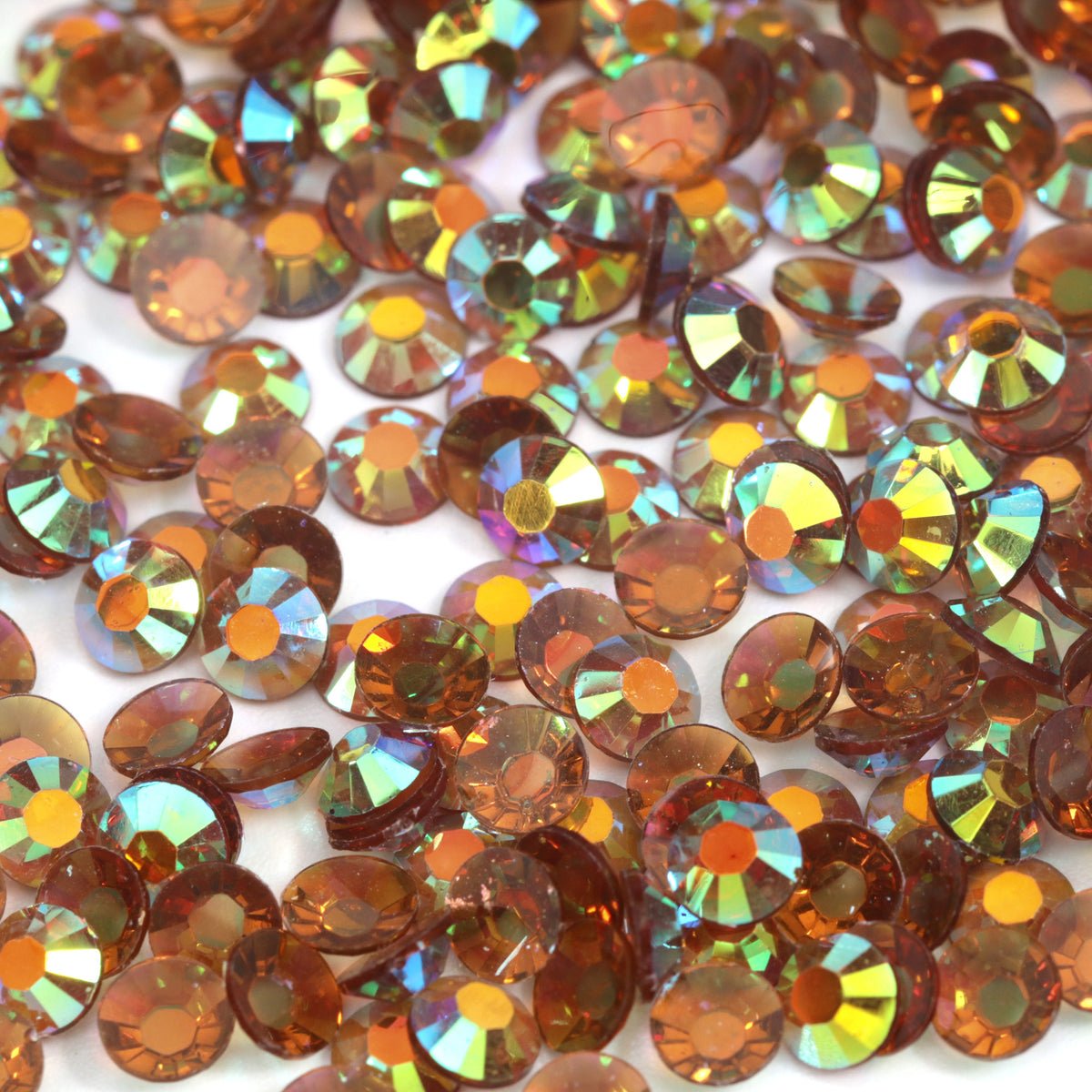 A45 Glassy Brown Flat Back AB Iridescent Rhinestone Face Gems in 2-6mm