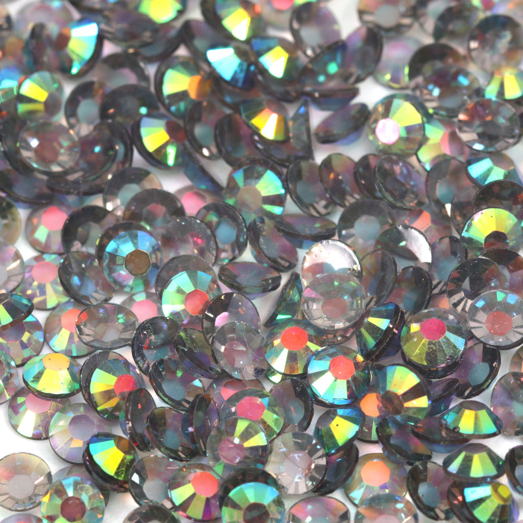 A46 Glassy Grey Flat Back AB Iridescent Rhinestone Face Gems in 2-6mm