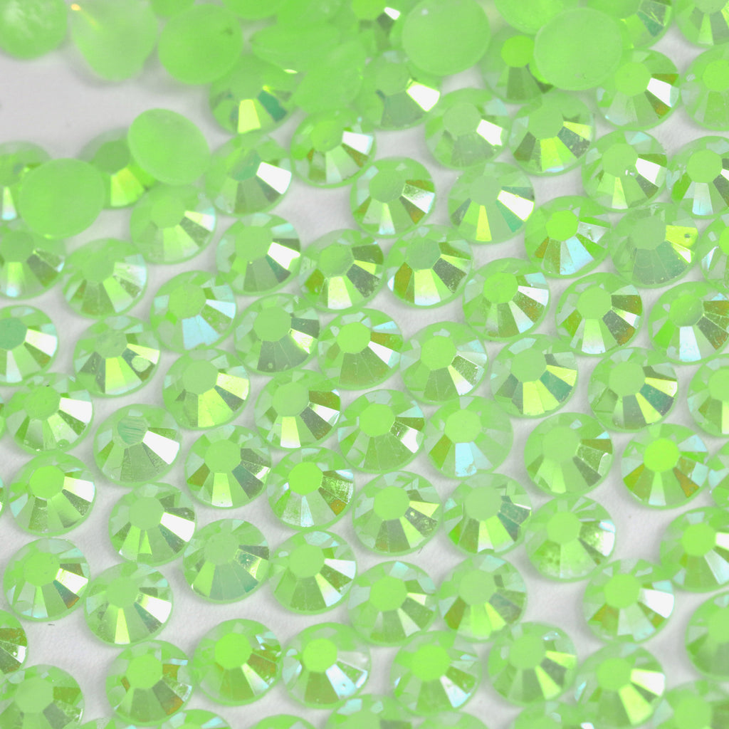 A6 Light Green Flat Back AB Iridescent Rhinestone Face Gems in 2-6mm