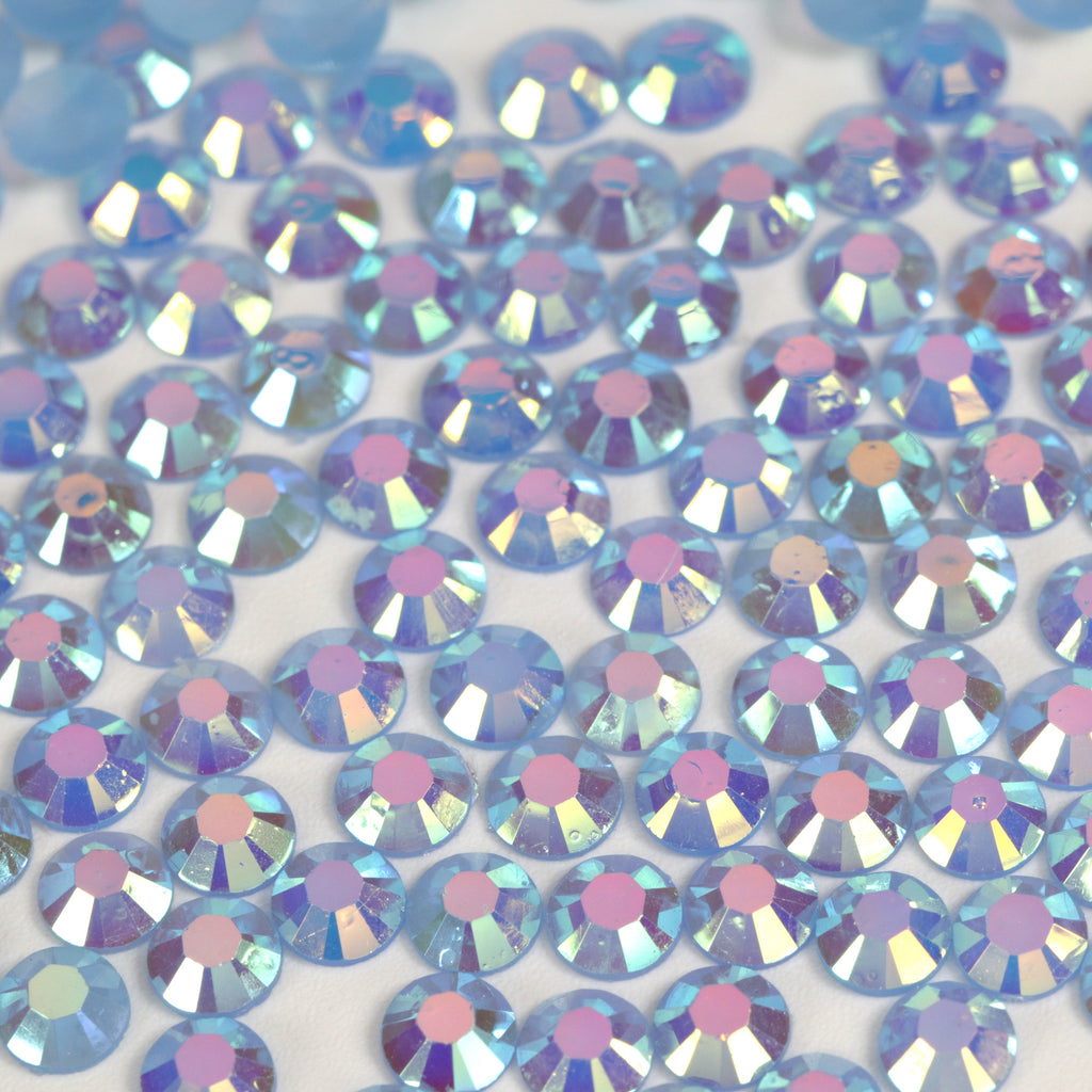 A7 Sky Blue Flat Back AB Iridescent Rhinestone Face Gems in 2-6mm