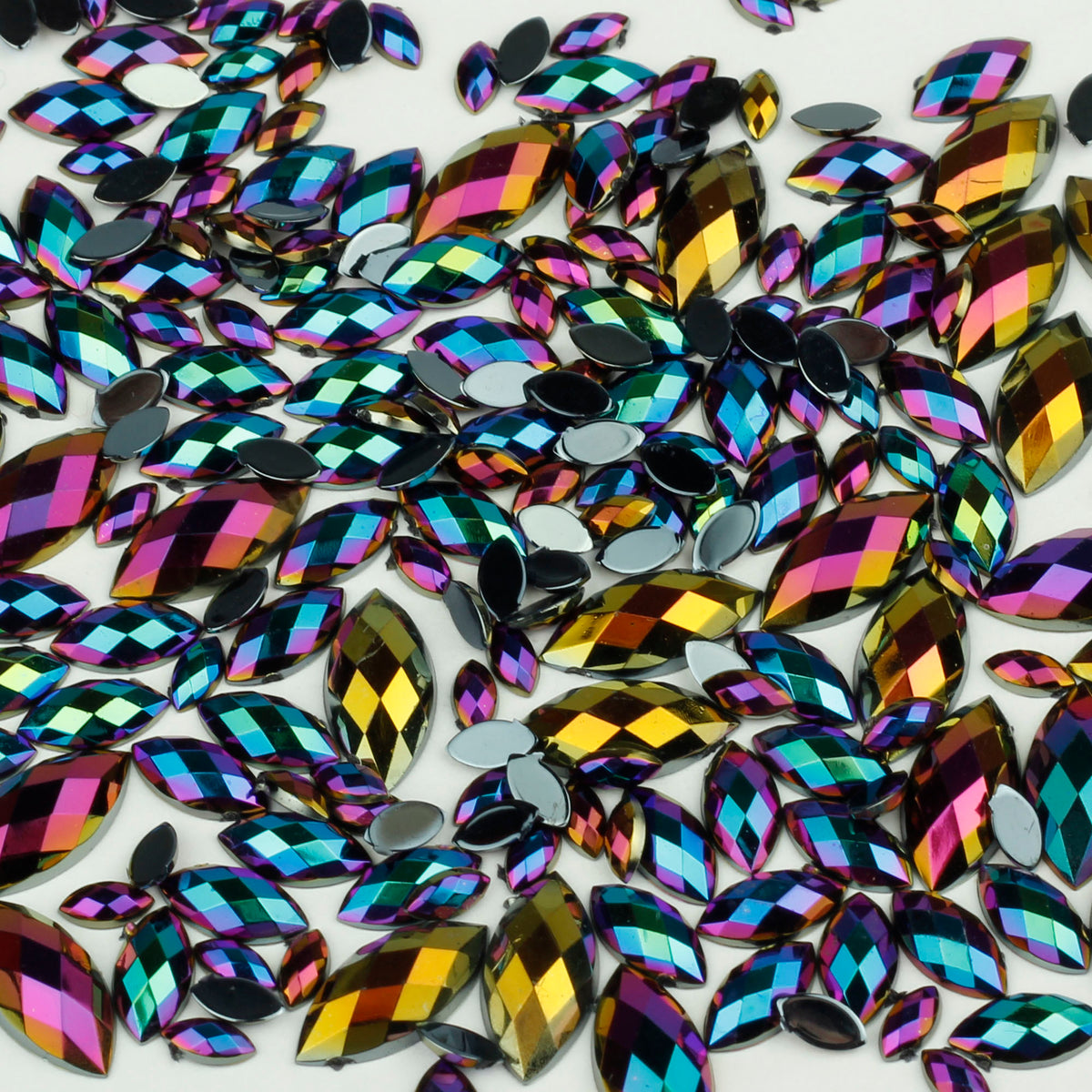 "Petrol" 10g Bag of Flat Back Face Gems in a Choice of Shapes