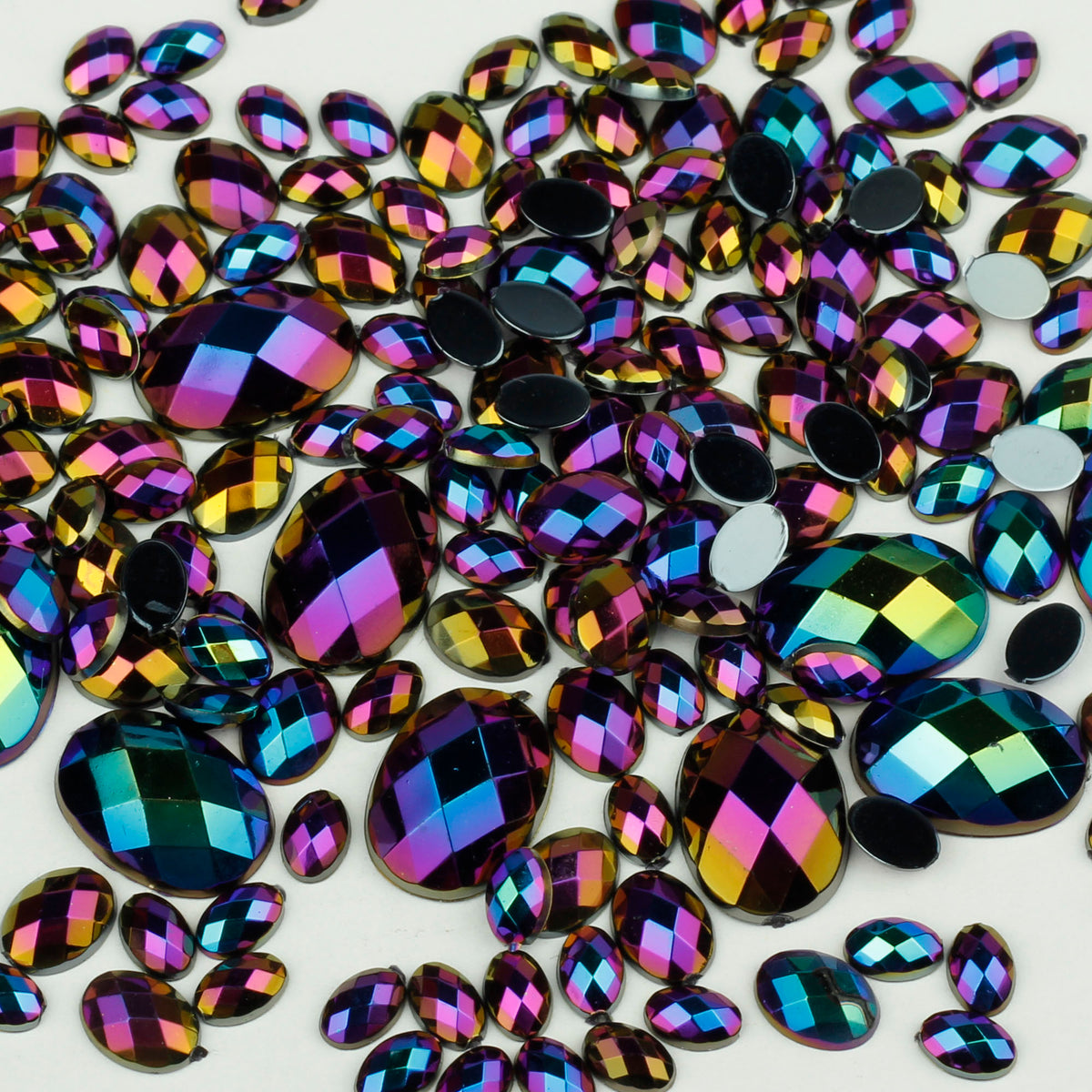 "Petrol" 10g Bag of Flat Back Face Gems in a Choice of Shapes