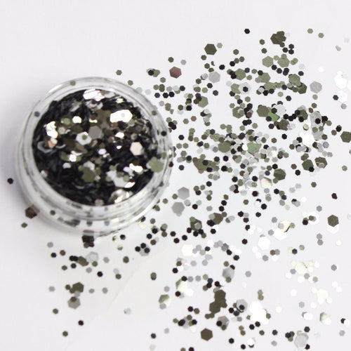 evol chrome grey chunky face glitter mix