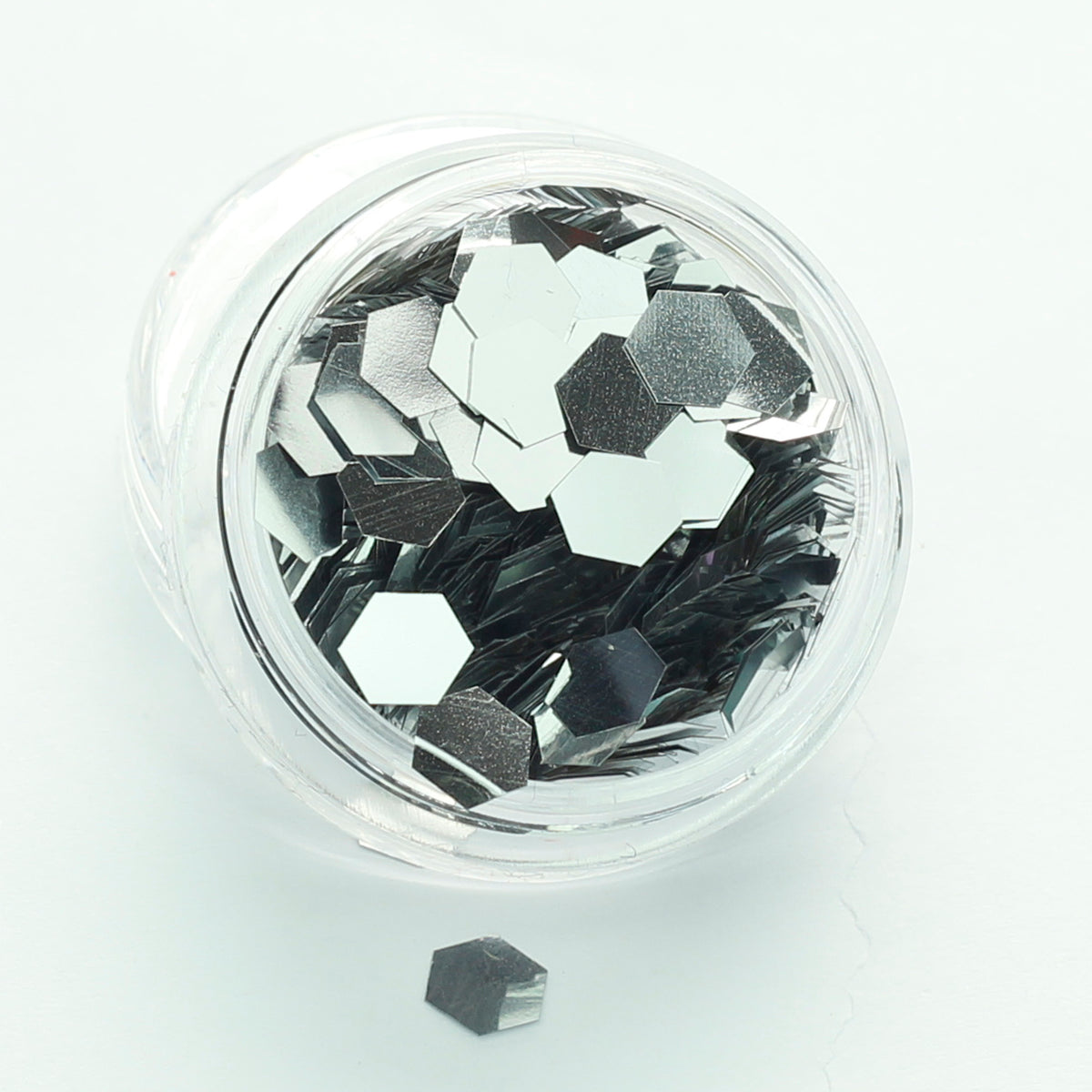 chunky silver cosmetic glitter pot evol