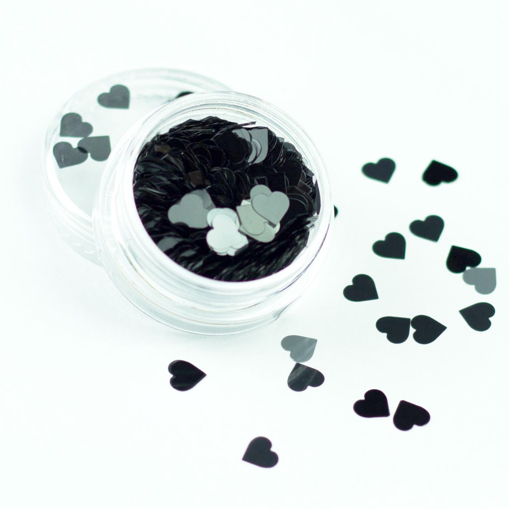 3mm black heart festival face glitter evol