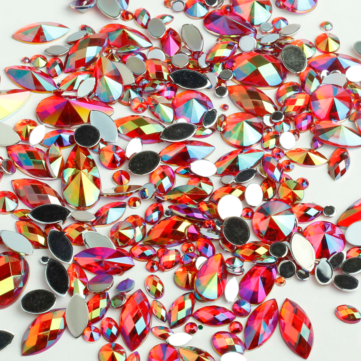 "Ruby" 15g Bag of Flat Back Face Gems in a Variety of Shapes and Sizes