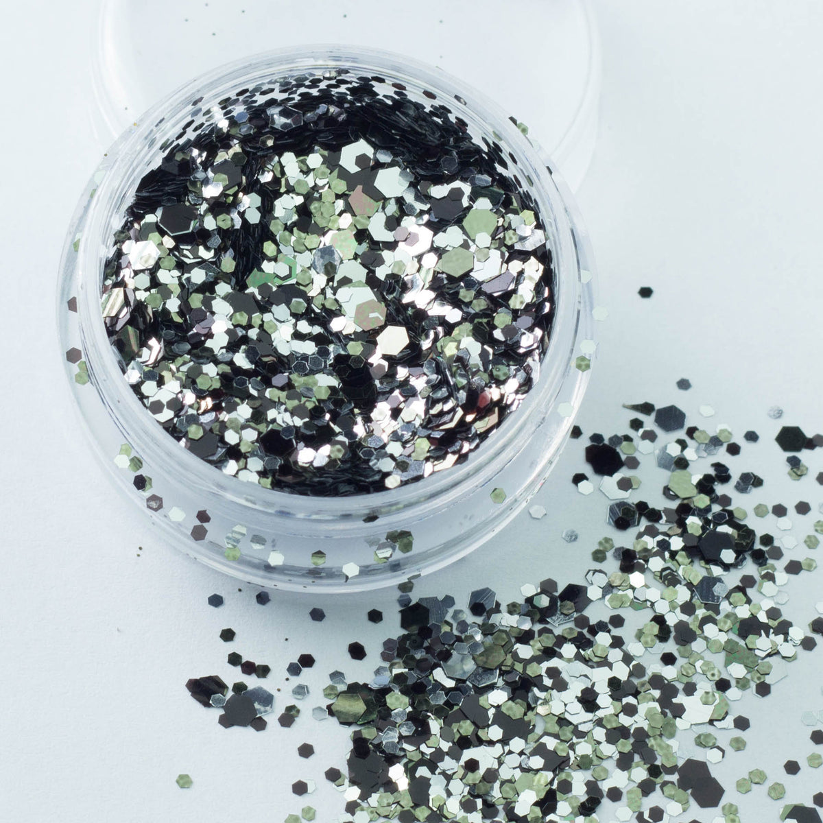 evol chrome monochrome grey chunky festival glitter mix robot