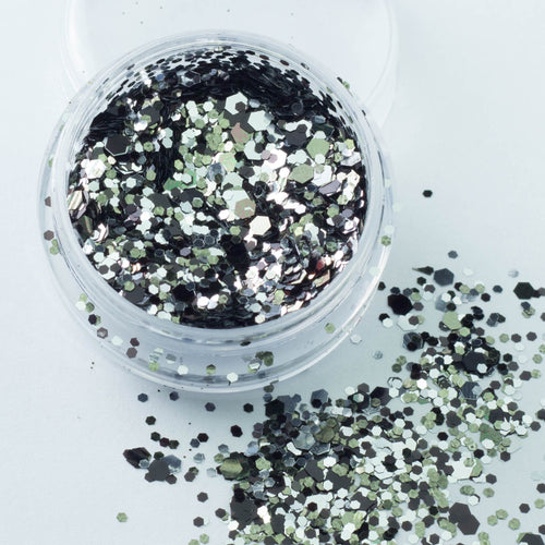 evol chrome monochrome grey chunky festival glitter mix robot