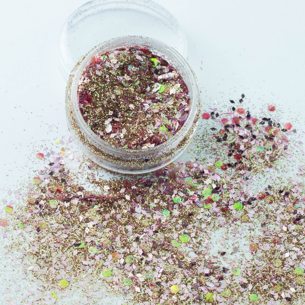 evol golden girl pink and gold chunky face glitter mix