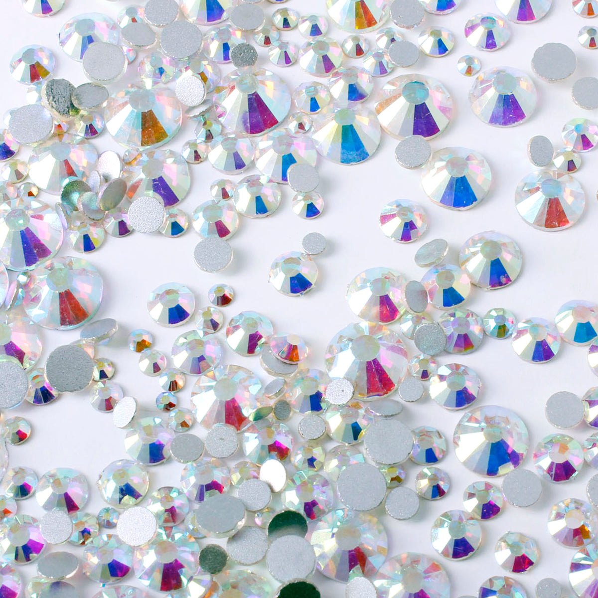 Iridescent Clear 1000pcs Mixed Size Glass Rhinestone Face Gems