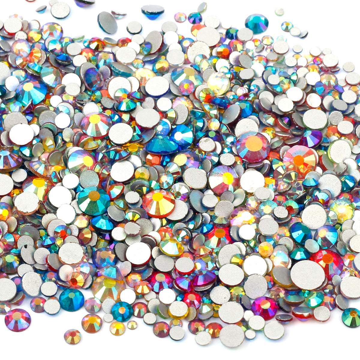 1000pcs Mixed Size Mixed Iridescent Colour  Glass Rhinestone Face Gems
