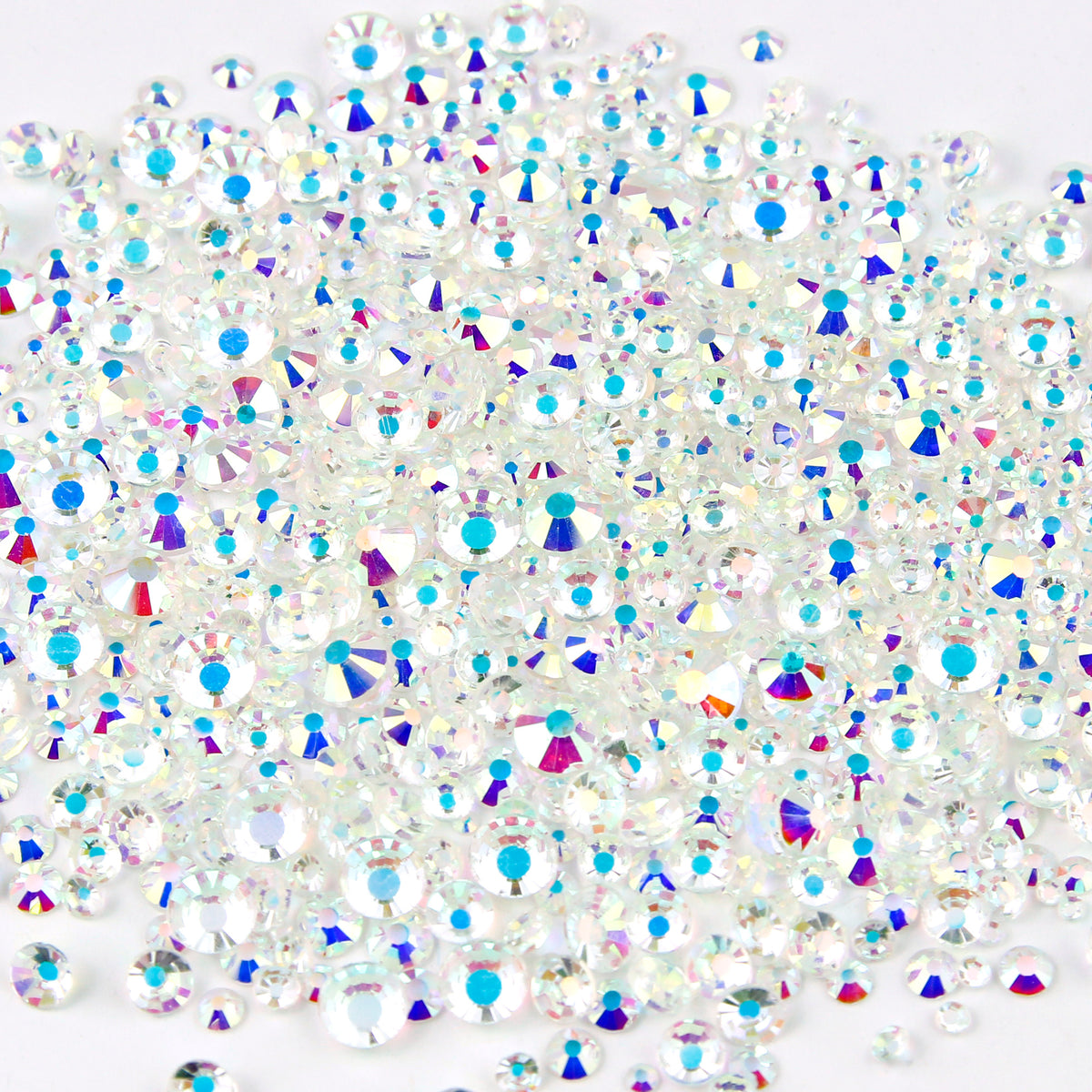 Iridescent Transparent Clear 1000pcs Mixed Size Glass Rhinestone Face Gems