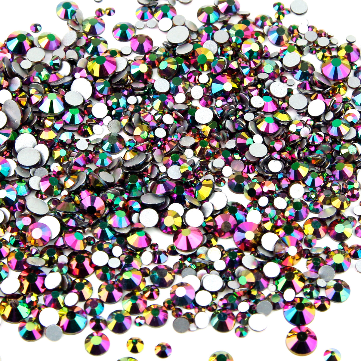 Rainbow 1000pcs Mixed Size Duochrome Iridescent Glass Rhinestone Face Gems