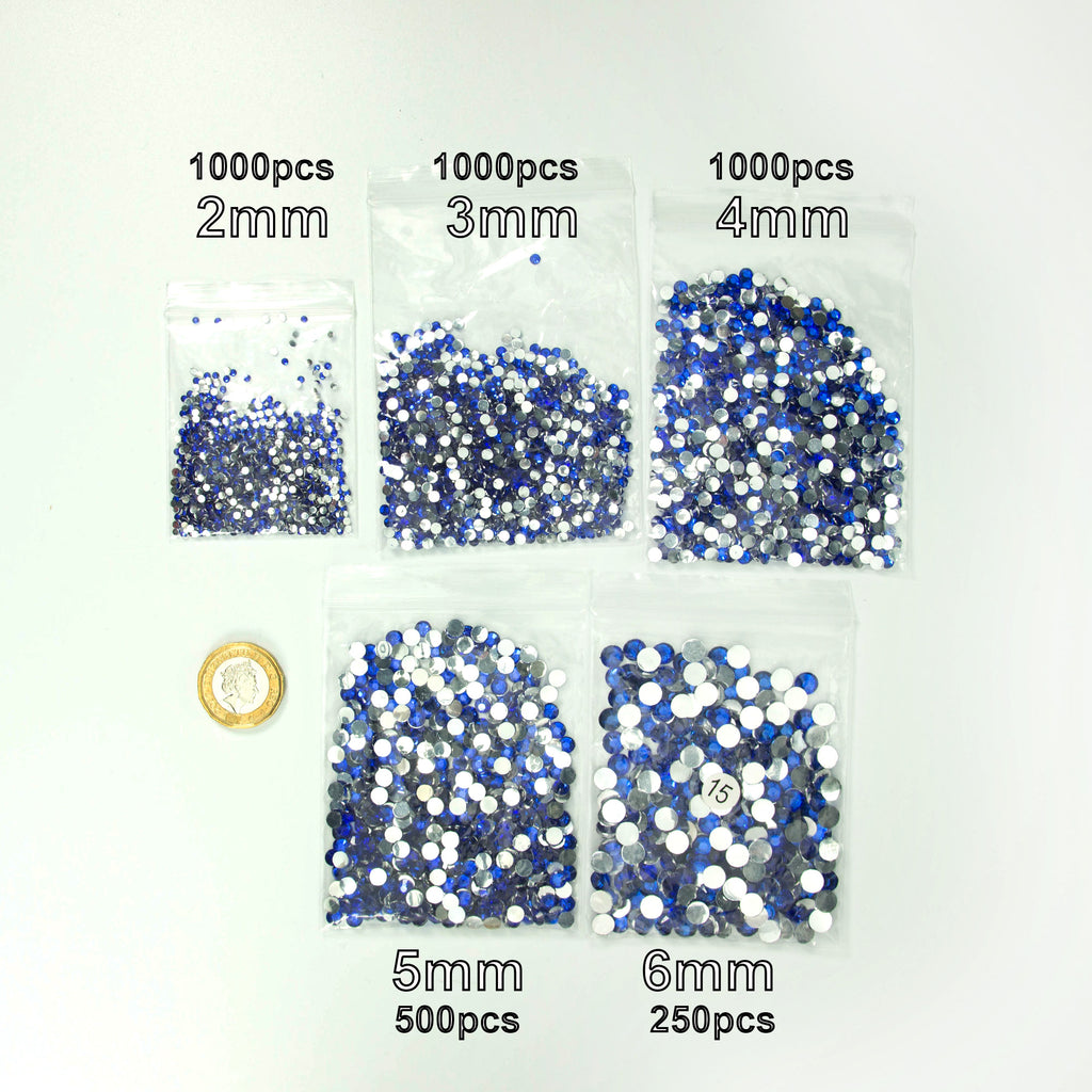 #7 Champagne - Bag of Flat Back Rhinestone Face Gems in Choice of 2,3,4,5, 6mm and 10g mixed Sizes
