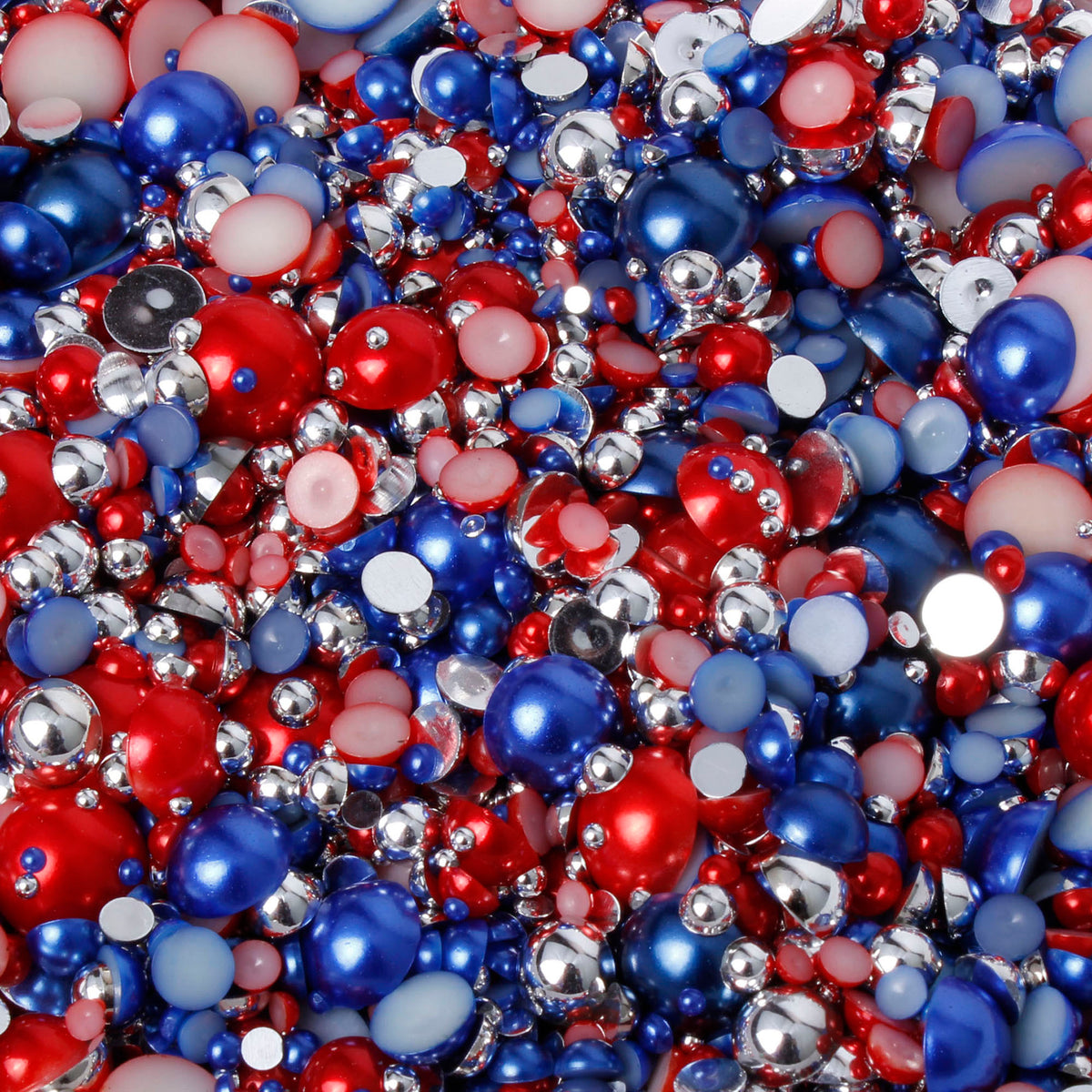 A mix of Indigo, red, silver pearls. Pearl size 2mm - 12mm.